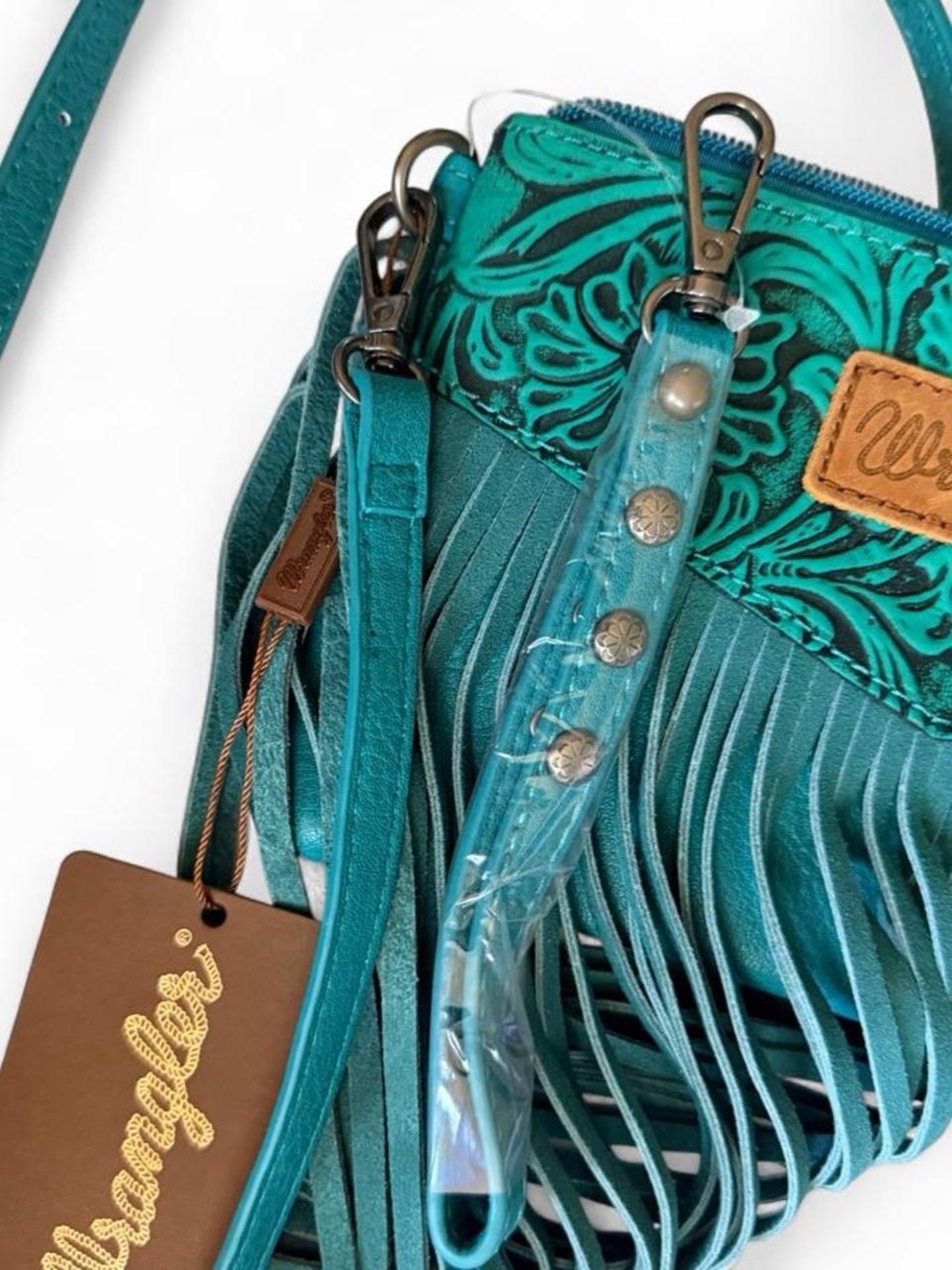NWT Wrangler Turquoise Tooled Fringe Crossbody Bag Western Cowgirl - Picture 9 of 9
